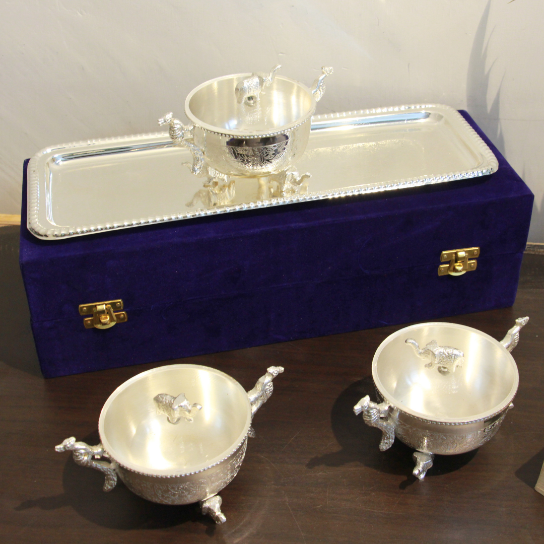 German Silver - Elephant/Peacock Bowl Set of 3