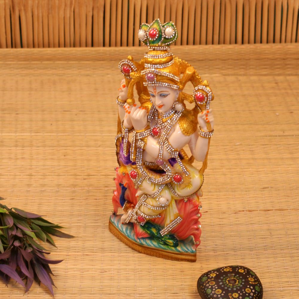 MARBLE - COLORFULL KRISHNA ON LOTUS