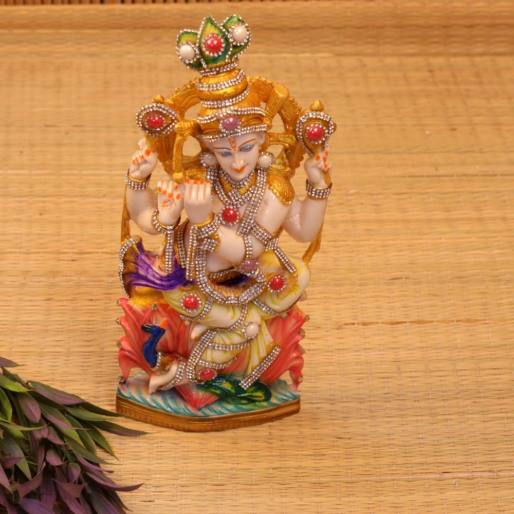 MARBLE - COLORFULL KRISHNA ON LOTUS