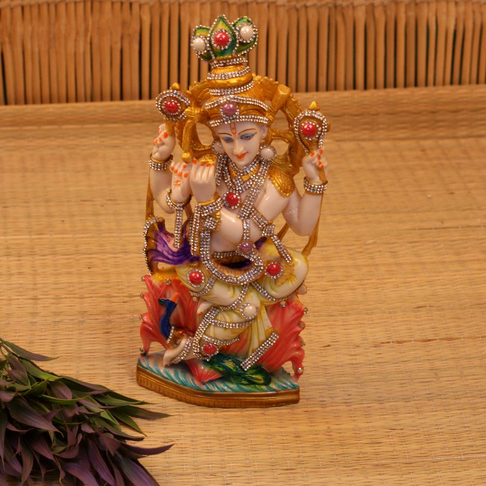 MARBLE - COLORFULL KRISHNA ON LOTUS