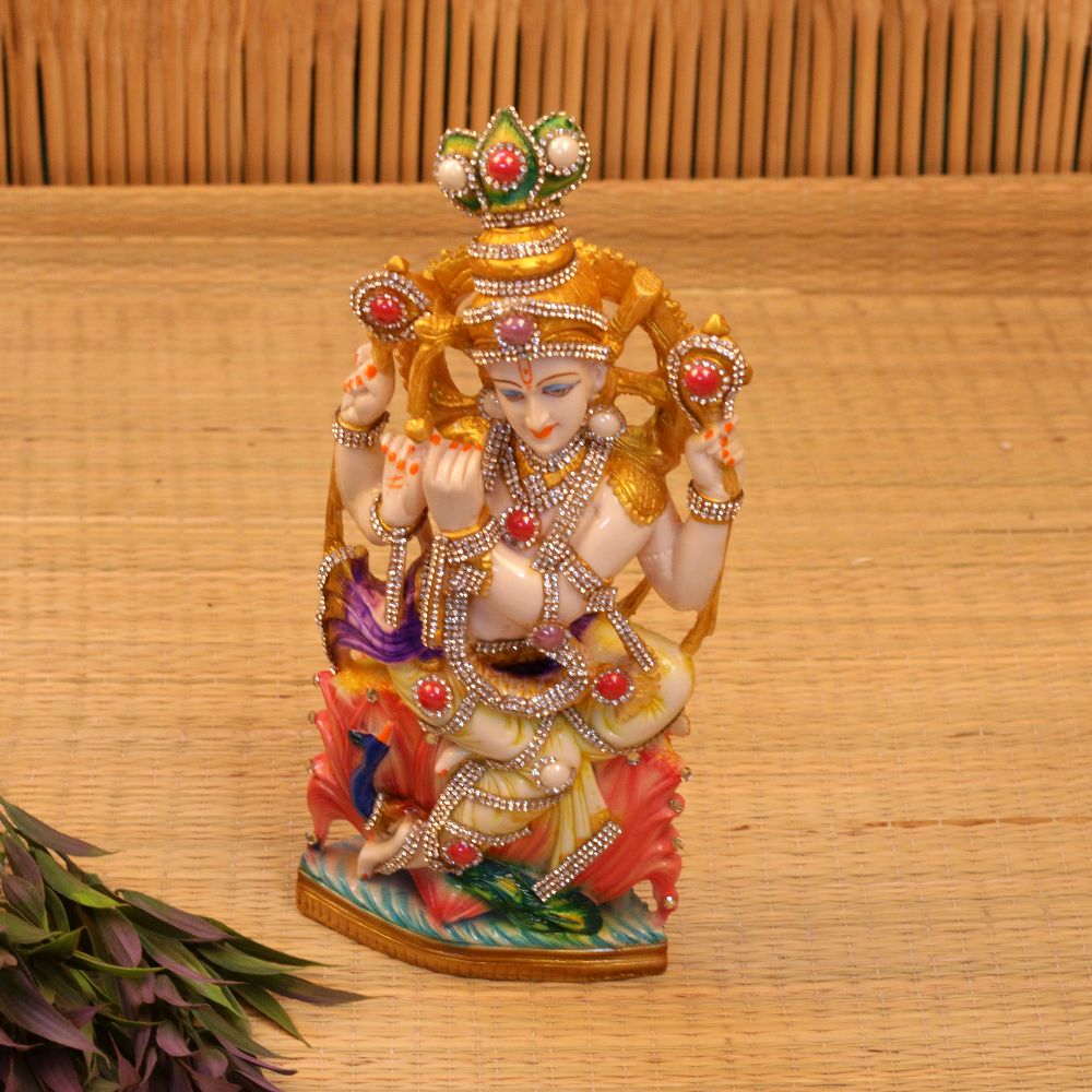 MARBLE - COLORFULL KRISHNA ON LOTUS