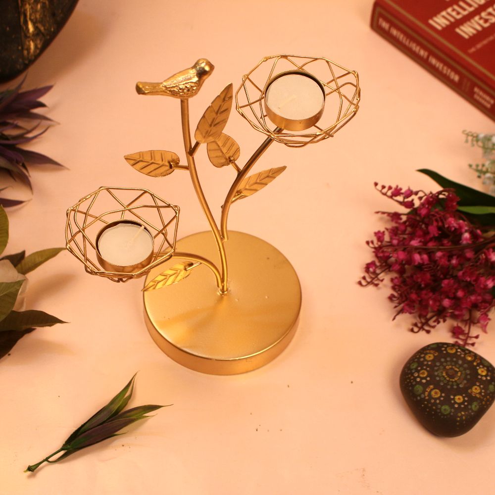 Tealight Holder- Iron Bird Leaf