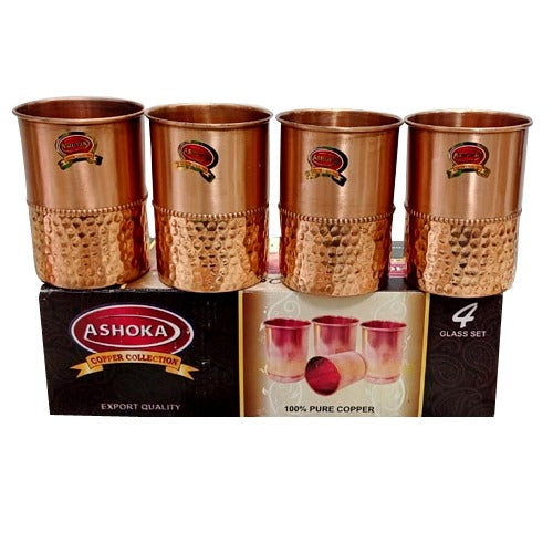 Copper Glass | Pure Copper Tumbler Set of 4 | Traveller's Copper Mug for Serving Water | 250 Ml (8.454 US Fluid Ounce) Capacity | Made of 99.5% Copper