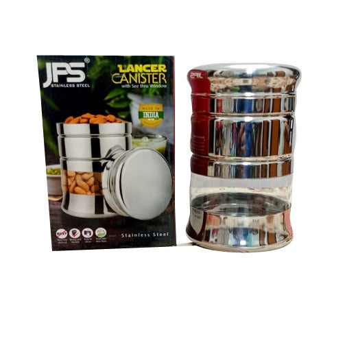 JPS Lancer Steel See Through Transparent Container Jar Steel Kitchen Canister Airtight Food Storage Jars with Lid Cereal Container Organizer