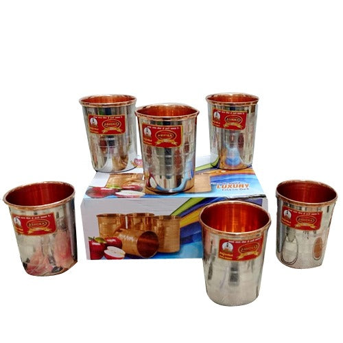 Steel Copper Luxury Design Glass Tumbler, 250 ML