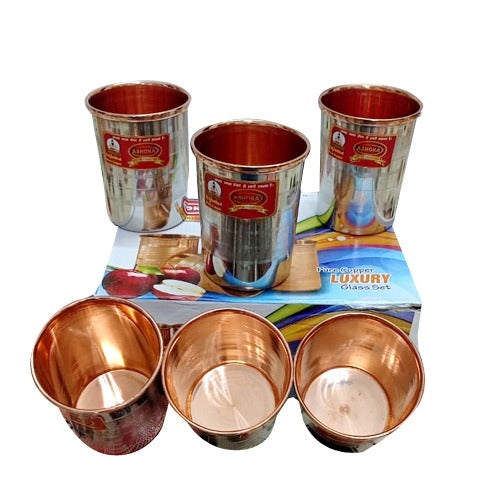 Steel Copper Luxury Design Glass Tumbler, 250 ML