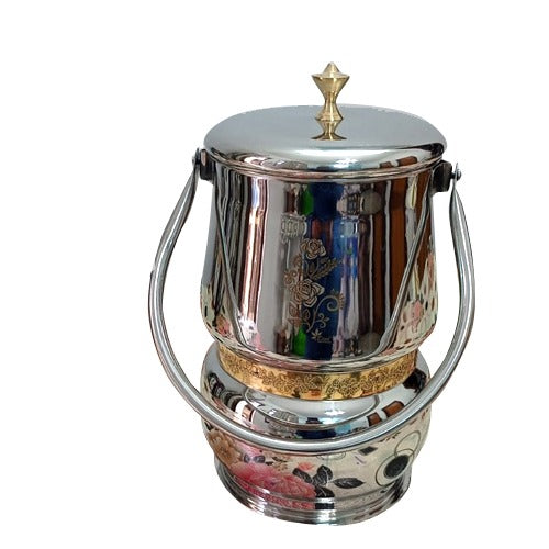 Stainless Steel Lazer Embossed & Designed with Bras Milk Can/ Milk Barni /Milk Pot/Oil Can (with Lid) - Capacity 3 Litre