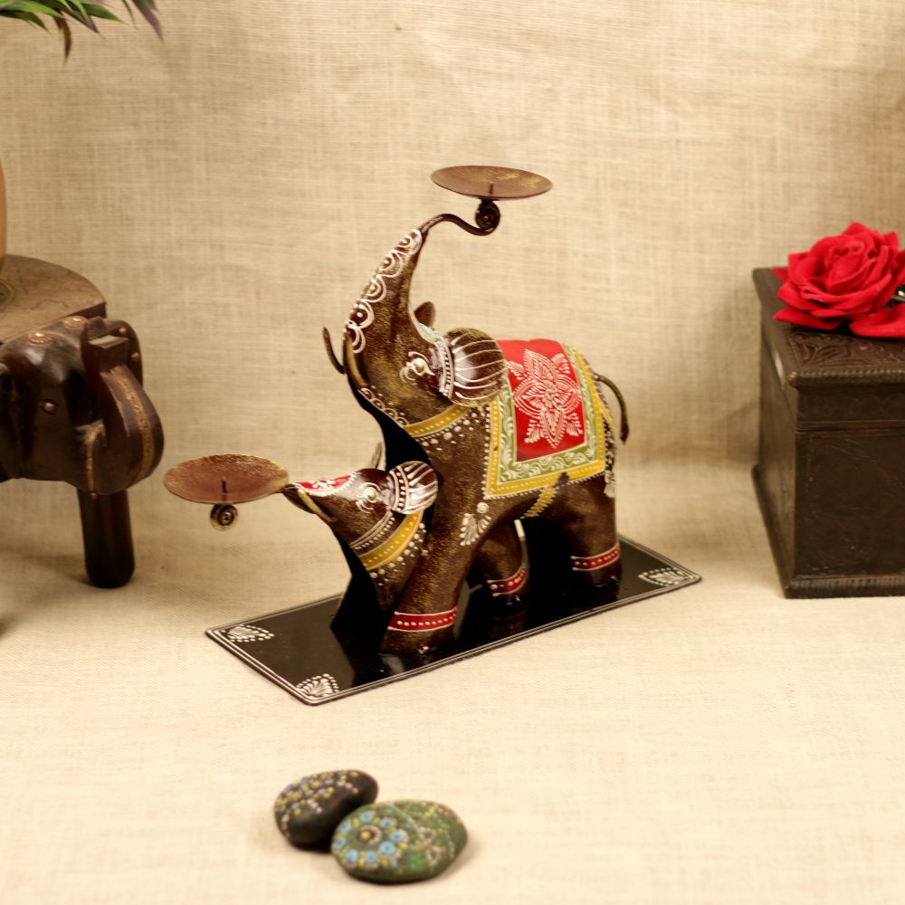 IRON PAINTED 2 ELEPHANT C/S