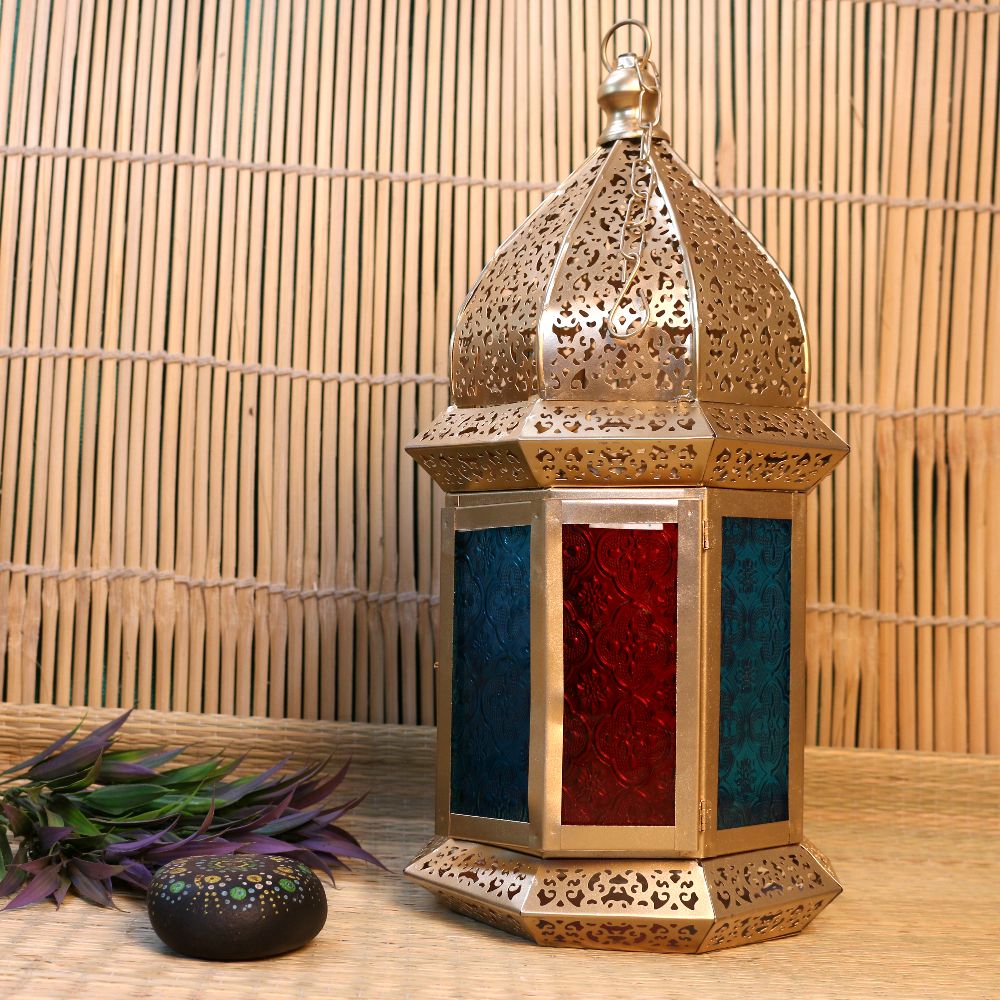 IRON PAINTED CANDLE LALTERN GOL 18 INCH