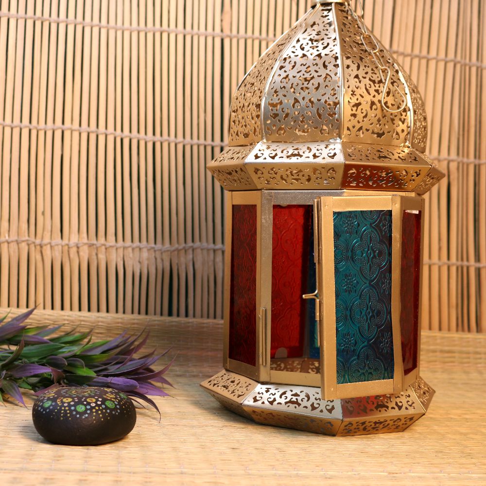 IRON PAINTED CANDLE LALTERN GOL 18 INCH