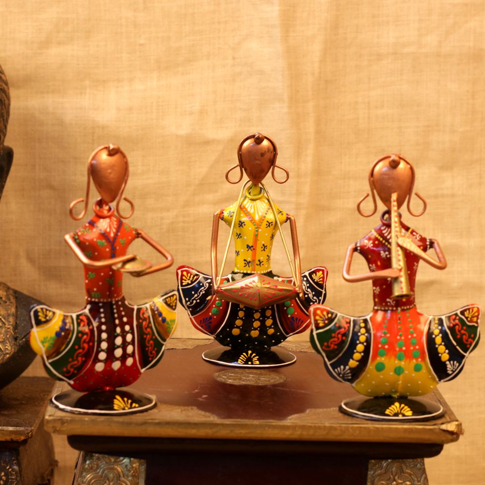 IRON PAINTED SITTING DOLL MINI SET OF 3