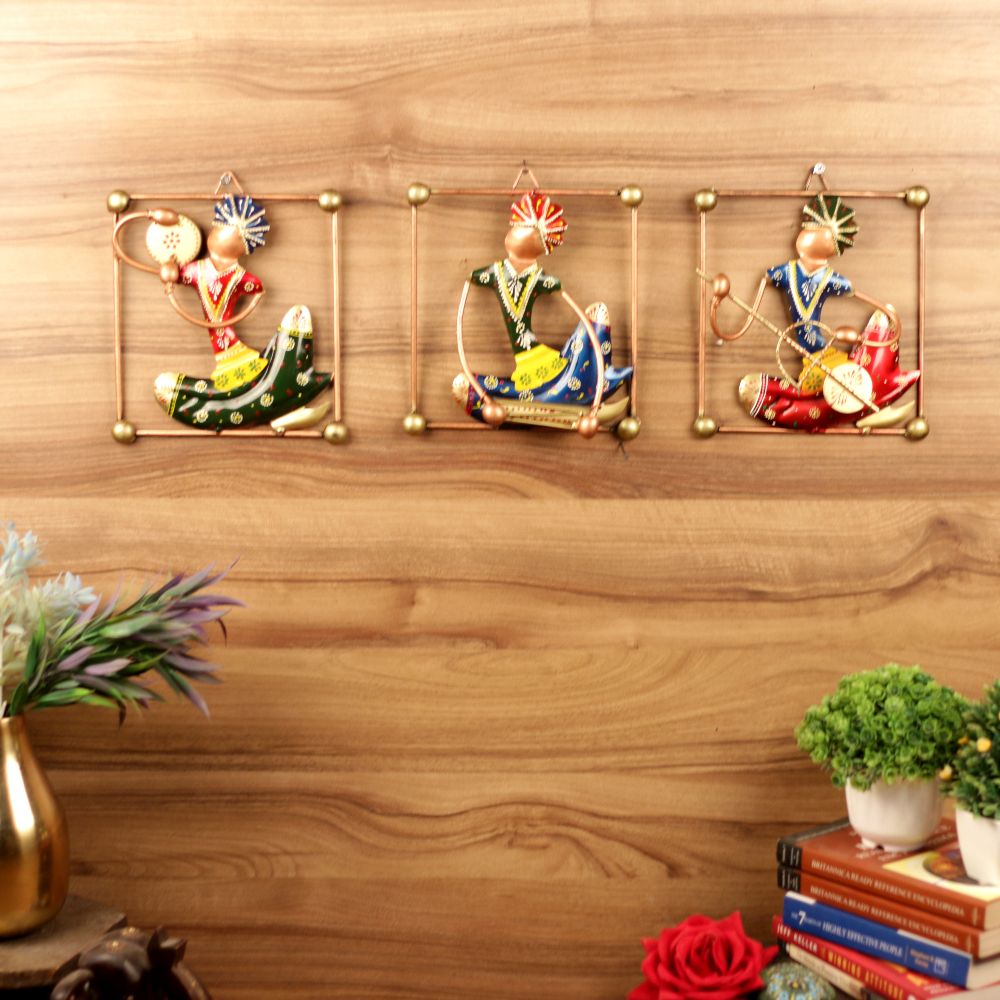 WALL HANGING- IRON PAINTED WALL SITTING MUSICAL FRAME S/3