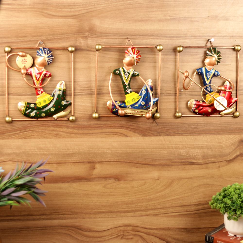WALL HANGING- IRON PAINTED WALL SITTING MUSICAL FRAME S/3