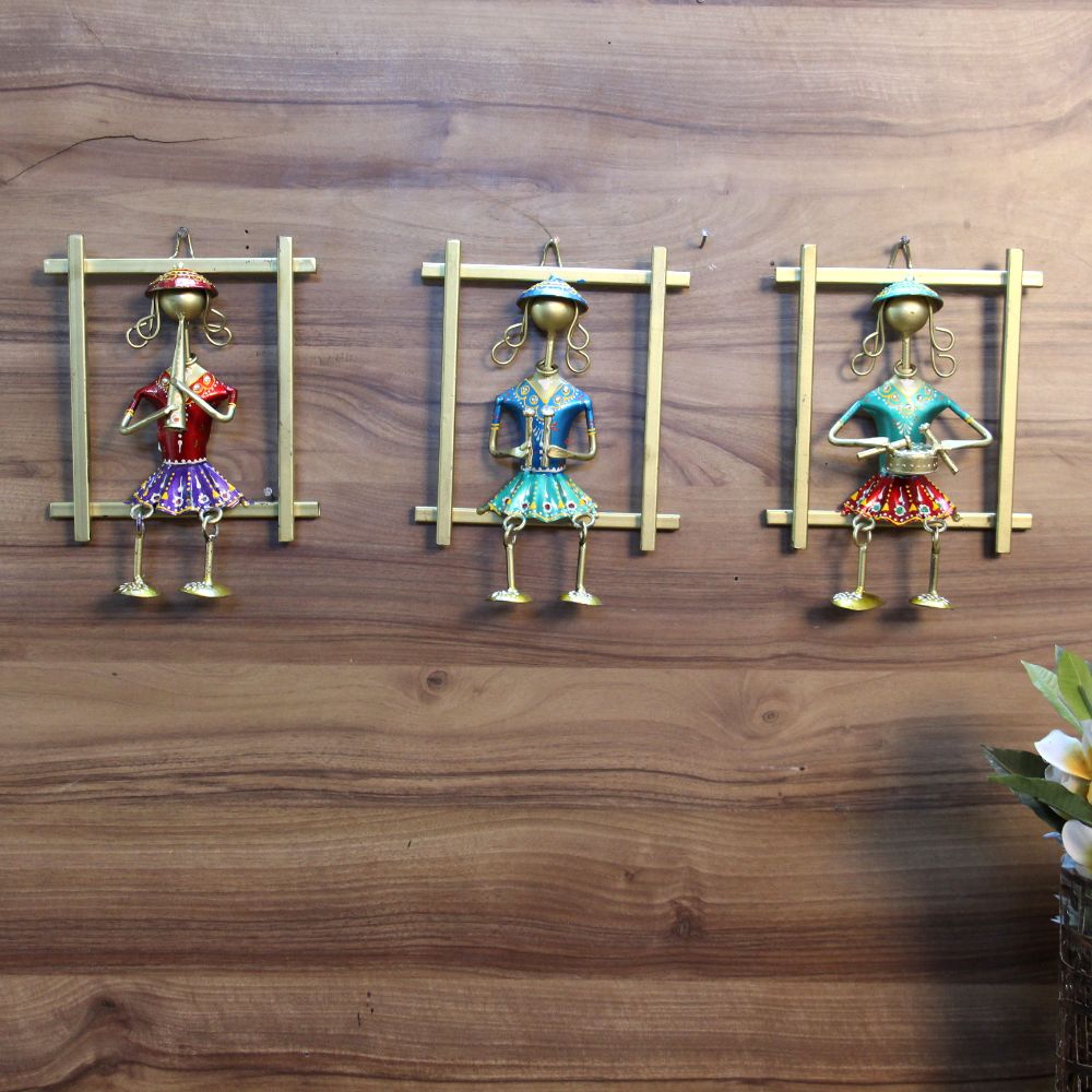 Wall Hanging - Iron Frame with 3 folk musical lady-1