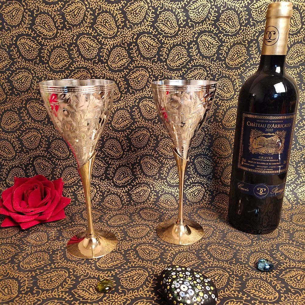 German Silver - Pakhija MATTE WINE GLASS SET of 2