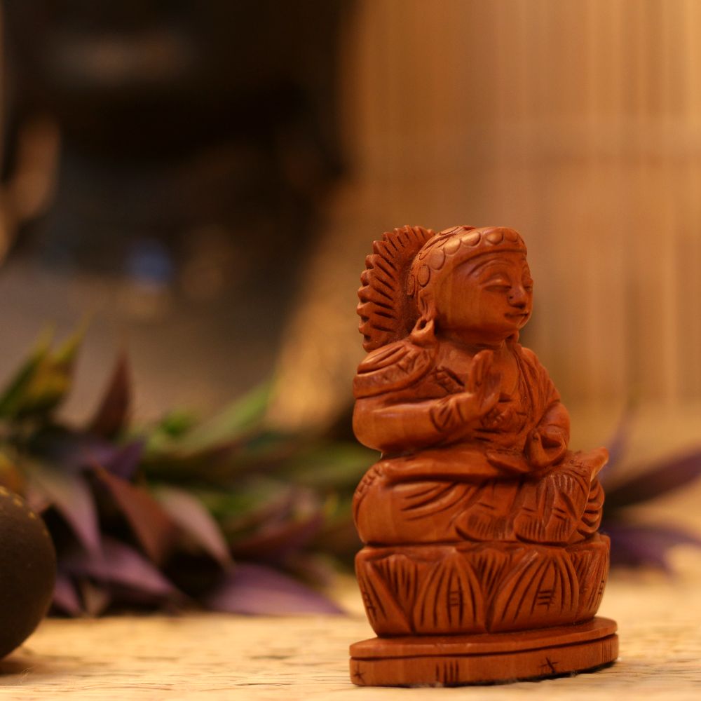 WOODEN BUDHA ON LOTUS 3"INCH