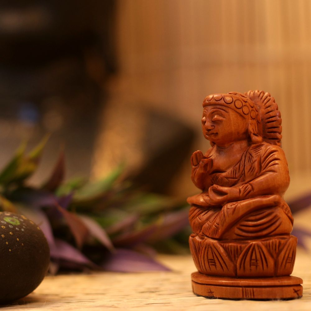 WOODEN BUDHA ON LOTUS 3"INCH