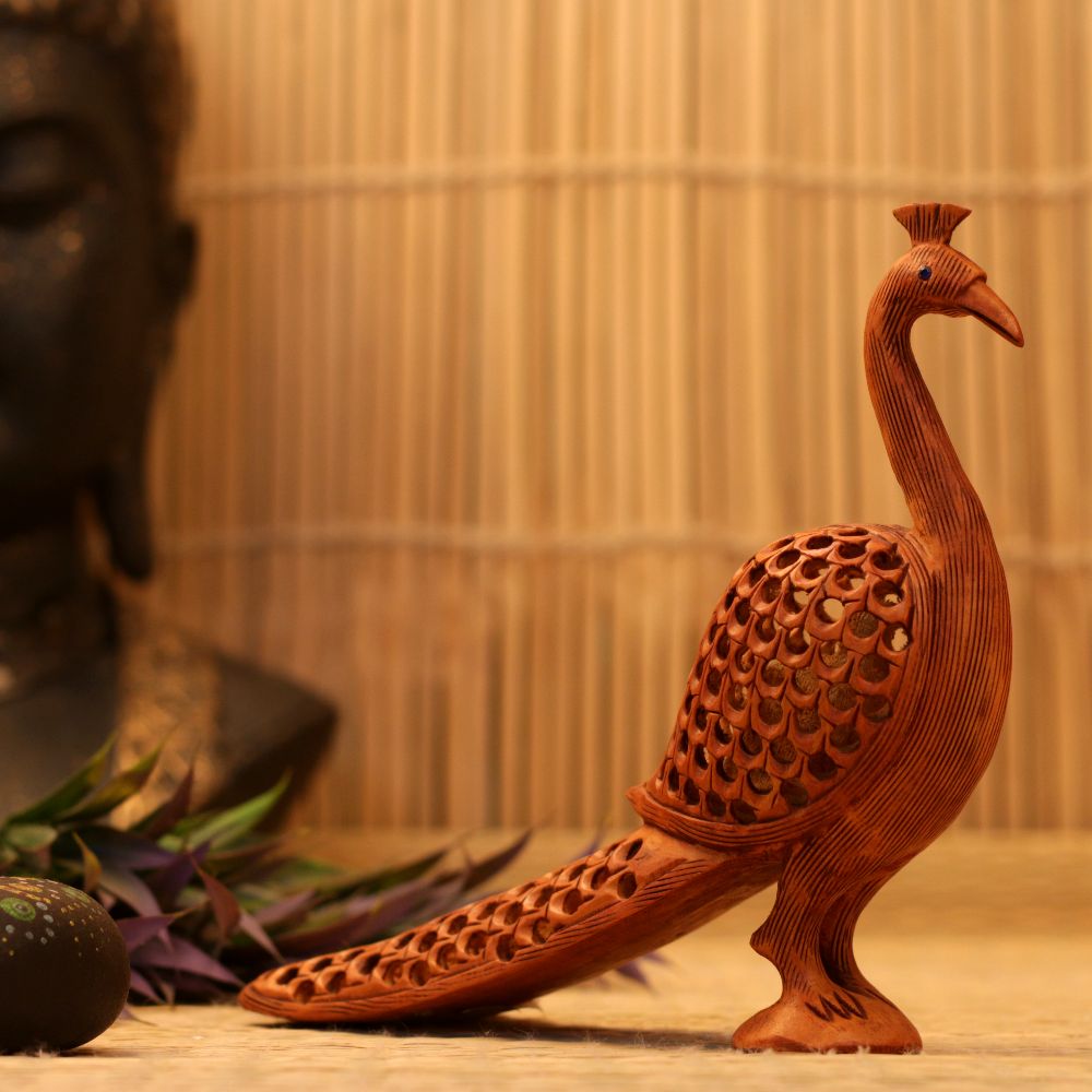 WOODEN HANDICRAFTED NETED PEACOCK BIG