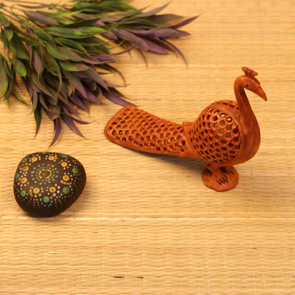 WOODEN HANDICRAFTED NETED PEACOCK BIG