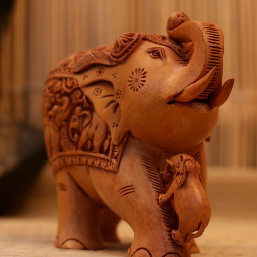 WOODEN ELEPHANT WITH CALF