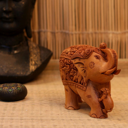 WOODEN ELEPHANT WITH CALF