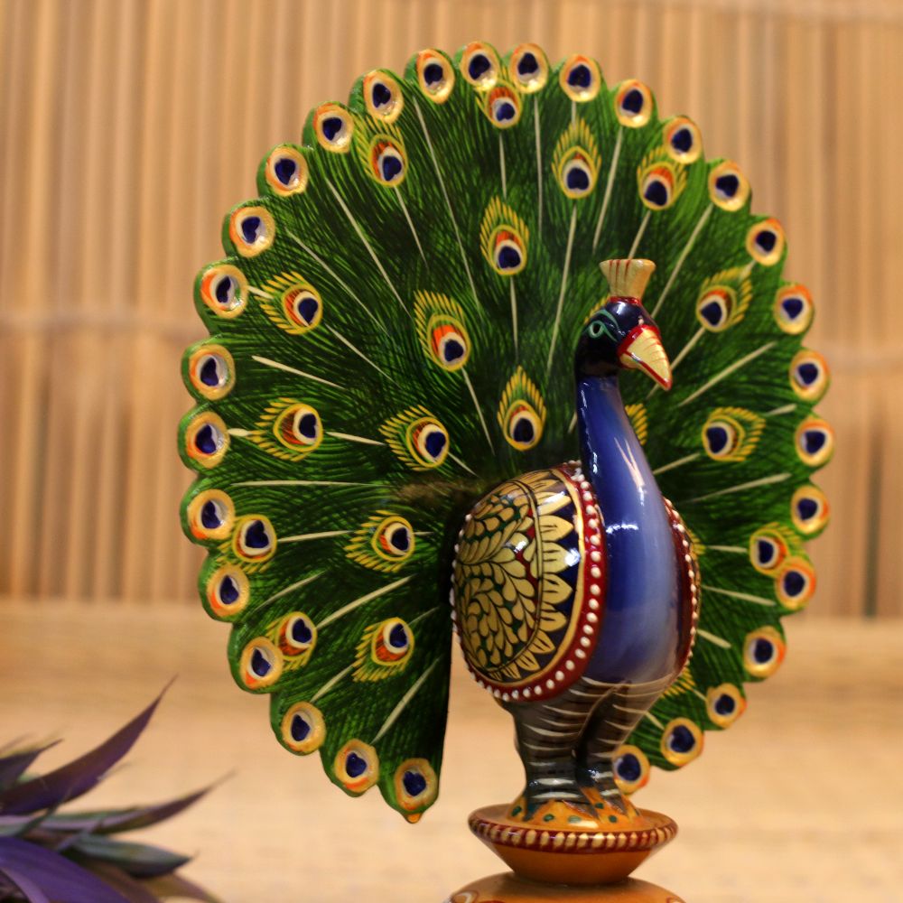 WOODEN DANCING PEACOCK 8 INCH