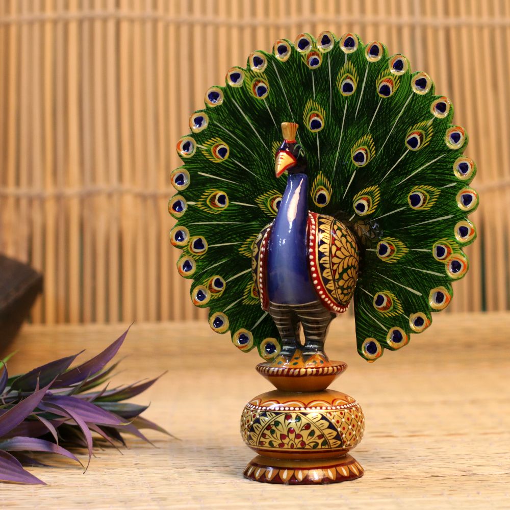 WOODEN DANCING PEACOCK 8 INCH