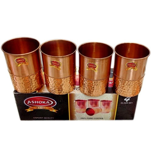 Copper Glass | Pure Copper Tumbler Set of 4 | Traveller's Copper Mug for Serving Water | 250 Ml (8.454 US Fluid Ounce) Capacity | Made of 99.5% Copper