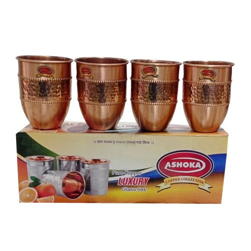 Luxury Glass set - set of 4 - A Unique Way To Enjoy Wine - The Perfect Pure Copper Tumbler for Water - Copper Drinking Cups Better Than Glasses or Plastic - Moscow Mule Copper Cup For Drinking