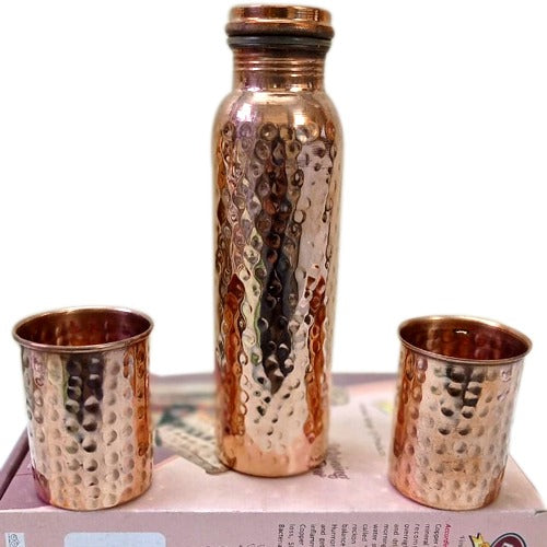 Copper Water Bottle with set of Two Copper Glass