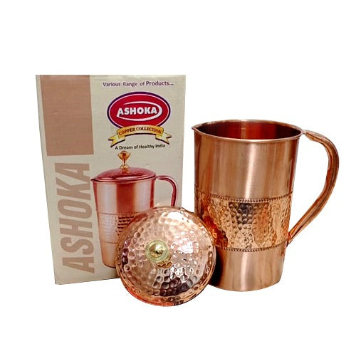 Copper Handcrafted Hammered Copper Water Jug, 1.5 L Jug with a Lid for Daily Use