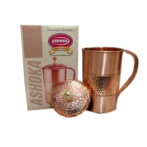Copper Handcrafted Hammered Copper Water Jug, 1.5 L Jug with a Lid for Daily Use